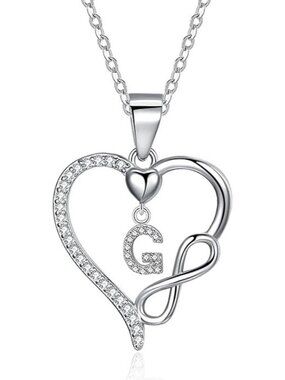 Letter G Dainty 925 Sterling Silver Infinity Heart Initial Necklace